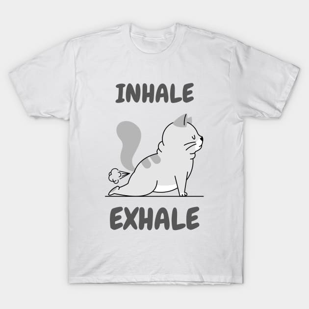 Funny Inhale Exhale yoga cat T-Shirt by Motivation King